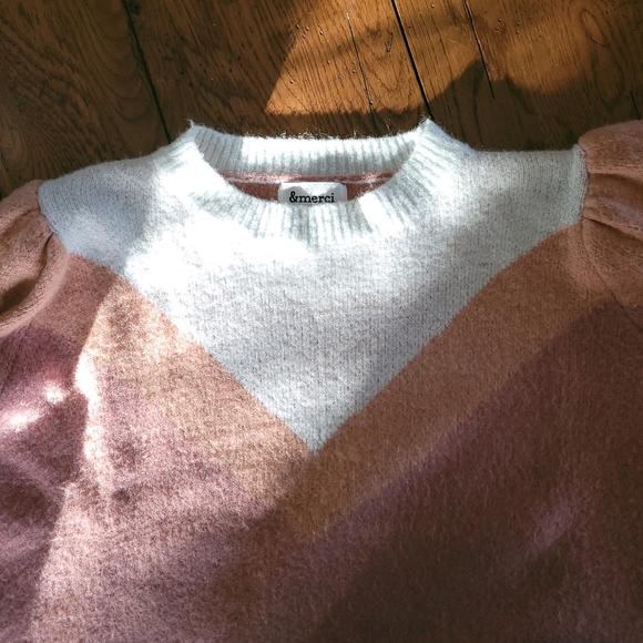 Boutique brand Pink & Peach Colorblock Balloon Sleeve Soft Sweater SIZE Small - Picture 9 of 9